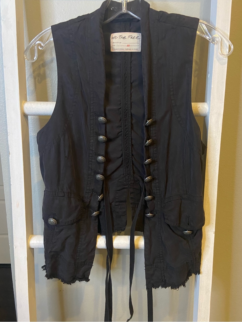 We The Free Black Sleeveless Button Vest with Ties
